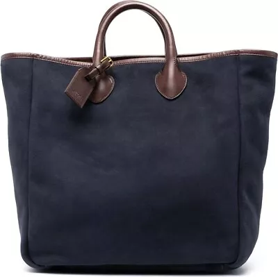 Polo Ralph Lauren Mens Navy Blue Calf Suede & Brown Leather Tote Bag • £249