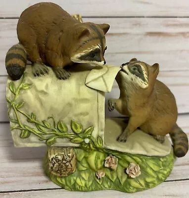 Vintage Homco Masterpiece Porcelain Raccoons And Mailbox Figurine 1987 • $15.99