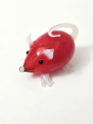 New Red Glass Mouse Rat Figurine White Tail Feet Ears Nose Black Eyes Whiskers • $21.24