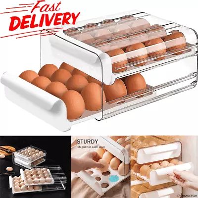Double-Layer Egg Box Drawer Type Fresh-Keeping Storage Container Stackable White • £7.90