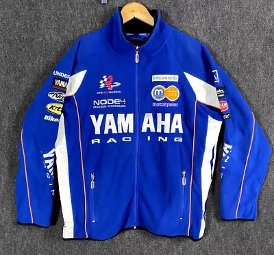 Yamaha Rob Mac Racing Mens Medium Full Zip Fleece Jacket Blue White Nylon • £74.37