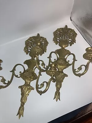 Vintage Brass Candelabra Wall Sconces Ornate Set 2 4 Candle Gorgeous Large • $95