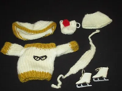 Vintage Barbie Doll Hand Crochet Knit Outfit Ice Skate Skating Set  (BA12 • $26.99