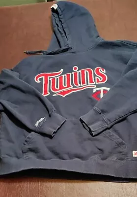 Stitches Sweater Men Large Blue Minnesota Twins Baseball Hoodie Kangaroo Pocket  • $29.95