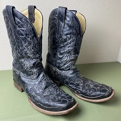 CORRAL Vintage Men's Boots A 2159 Black Snake Inlay Square Toe Size 13 D • $89.99