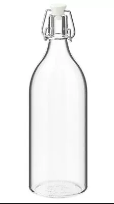 £7.98 • Buy Glass Water Bottle With Stopper Clip Jug Brown Printed Airtight Ikea 1 LITER