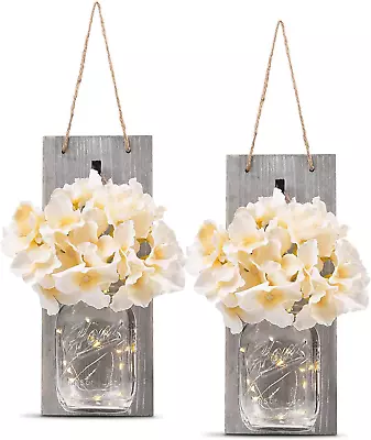 HOMKO Decorative Mason Jar Wall Decor - Rustic Wall Sconces With 6-Hour Timer LE • $36.92