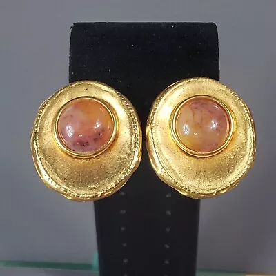 Clip On Earrings Gold Tone Brutalist Mid Century Modernist Retro Boho 1.75  • $12.99