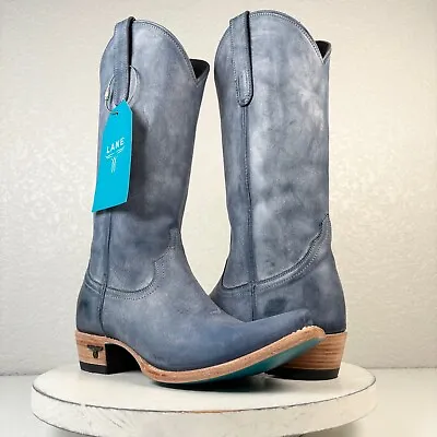 NEW Lane EMMA JANE Blue Cowboy Boots 7.5 Western Leather Cowgirl Snip Toe Tall • $170