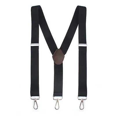 Mens Pery Belt Hook Y-Back Elastic Suspenders Black Heavy Duty Work Adjustable • $9.49