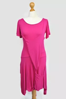 COTTON CLUB Stylish Hot Pink Asymmetric Lagenlook Jersey T-Shirt Dress UK S/M • £15.80