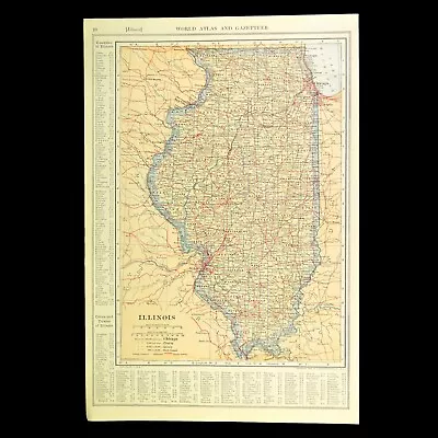 Vintage ILLINOIS Map Railroad Wall Art Decor Old Original Antique DATED 1914 • $13.95