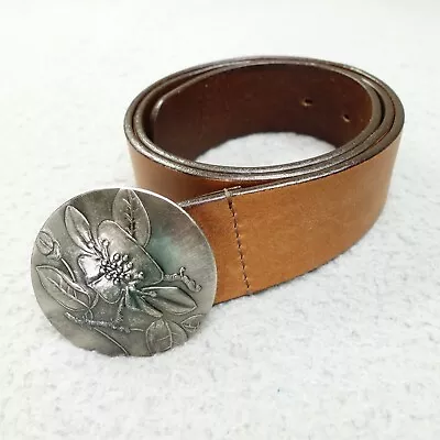 J. CREW Brown Leather Belt Round Flower Buckle Women's M Made In India 1.5 Ins • $34.82