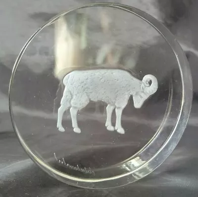 $19.99 • Buy Vtg Val St Lambert Signed Crystal RAM Cut Glass Paperweight 