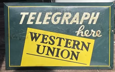 Vintage Genuine WESTERN UNION TELEGRAPH HERE SIGN Good Condition • $298.99