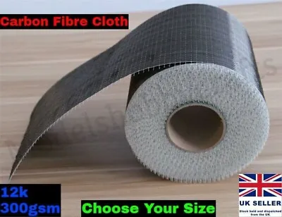 12K 300gsm Real Carbon Fiber Fibre Black Cloth Fabric Twill Weave Unidirectional • £6.45