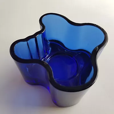 Iittala Alvar Aalto Glass Tealight Candle 10cm Nordic Design Cobalt Blue Finland • £24.50