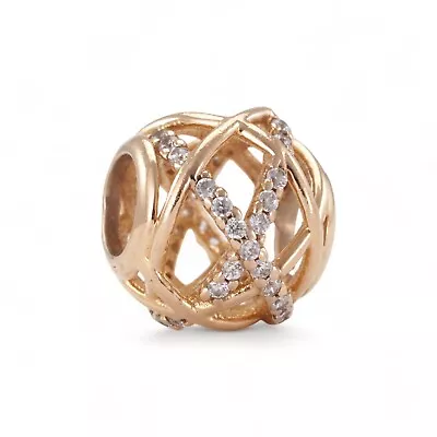 PANDORA ALE R Rose Gold Plated Sparkling & Polished Lines Charm #781388CZ • $55