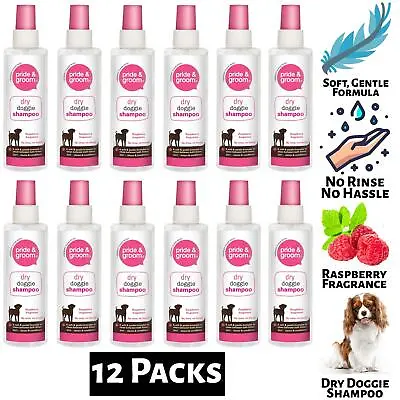 £17.99 • Buy 12X Dry Doggie Shampoo Pride & Groom Raspberry Scented Dog Cleans & Conditions