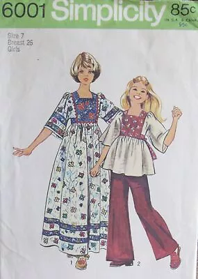 Vintage 70s Simplicity 6001 Girls 7 CAFTAN Maxi Dress Smock Top Boho Pattern • $4.99