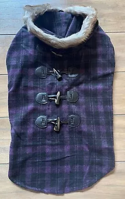 Toggle Flannel Dog Coat W/ Fur Hood - LARGE - PURPLE - Plaid - Zack & Zoey - NWT • $6.79