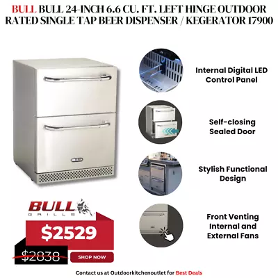 Bull 24  5.0 Cu. Ft. Double Drawer Outdoor Rated Refrigerator Stainless Steel • $2529