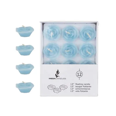 Mega Candles - Unscented 1.5  Floating Flower Candles - Light Blue Set Of 12 • $9.95