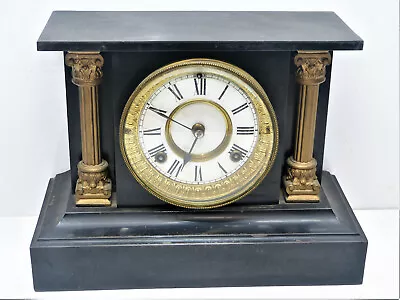 Beautiful Antique Cast Iron Waterbury Black Mantel Clock Pat 1881 INV14932 • $160.18