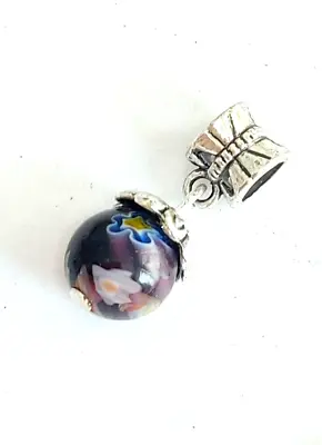 Deep Purple Millefiori Flowers Glass European Dangle Charm Bead. Ideal Gift • £3.99