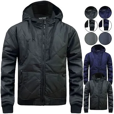 £15.99 • Buy Mens Hooded Padded Jacket Quilted Puffer Fleece Lined Jacket Winter Coat Pocket