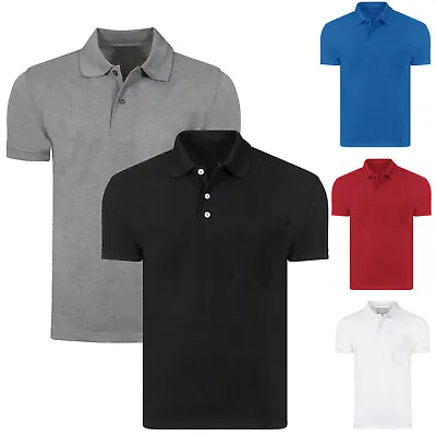 Mens Polo Shirt Pique T Shirts Tee Golf Work Casual Plain Short Sleeve Top New • £8.99