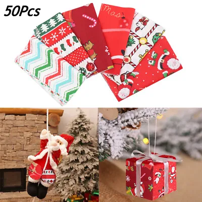£0.99 • Buy 50x 0.1 Metre Christmas PolyCotton Fabric Bundle Squares Gift Wrapping Remnants