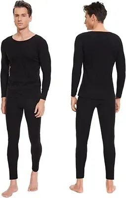 Mens Thermal Underwear Set Base Layer Size 2XL Black Long Sleeve Top Ultra Soft • $22.40