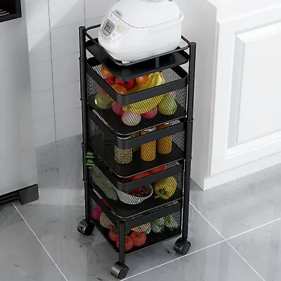 4-Tier Kitchen Trolley Rotating Storage Vegetable Basket Rack Organiser Holder • $59.90