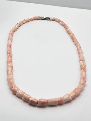 Vintage Pink Angel Skin Coral Carved Pikake Tulip Necklace 16”  Barrel Clasp. • $84.15