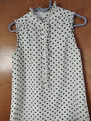 J. Crew Women Top Polka Dot Ruffle Collar Black/Ivory Size 2 • $20