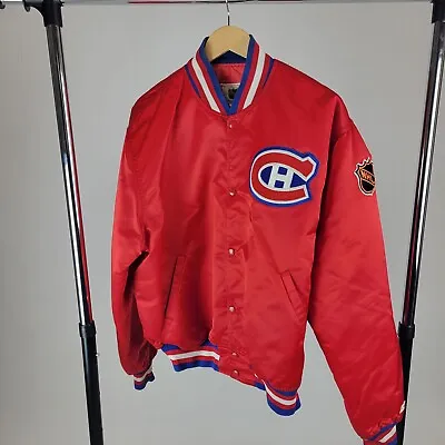 Vintage Montreal Canadians Satin Starter Coaches Jacket Size Xl Snaps Red - Usa • $148.77