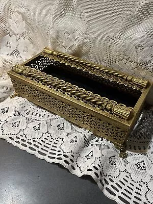 Vintage 24 Ktgp Art Deco Nouveau Hollywood Long Tissue Box Cover Scroll Footed • $25.20