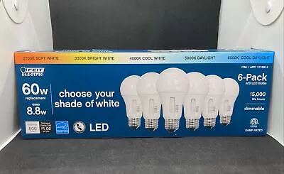 Feit Electric 60 Watt A19 E26 Dimmable LED Bulb 800 Lu Selectable Color (6-Pack) • $18.99