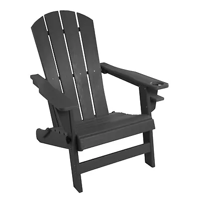 Outdoor HDPE Wood Folding Adirondack Chair Cup Holder Patio Deck UV Resist Gray • $118.43