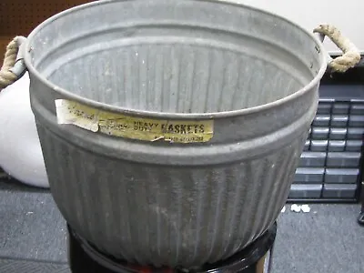 Vintage Galvanized Metal Silage Bushel Basket W/rope Handles • $119.95