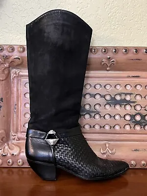 VIA SPIGA For Neiman Marcus Black Suede & Woven Black Leather Boots. Size 5.5 • $21