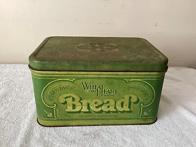$25 • Buy Vintage Rustic Wheat Heart Metal Bread Box Large Tin Storage 70s Decor Farmhouse