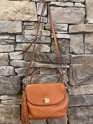 MICHAEL KORS BEDFORD Tassel Orange Pebbled Leather FLAP SHOULDER BAG Handbag • $129