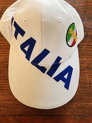 Italia White Embroidered Adult Hat Cap Adjustable 100% Cotton • $12.99