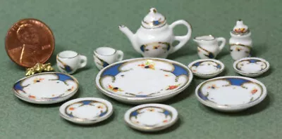 *SALE* Dollhouse Miniature Blue And Gold Fine Porcelain Dinner/Tea Set • $9.99