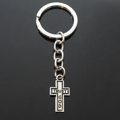 $5.88 • Buy Trust God Cross Christian Pendant Charm Keychain Gift Key Chain