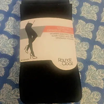 Round The Clock 2 Pairs Of Black Opaque Footed Tights Sz S/M • $12