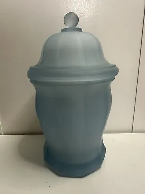 Indiana Glass Blue Frosted Apothecary Jar With Lid Vintage • $9