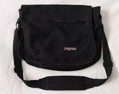 JANSPORT Black Nylon Messenger Bag Satchel School Bag Black Lightweight  • $22